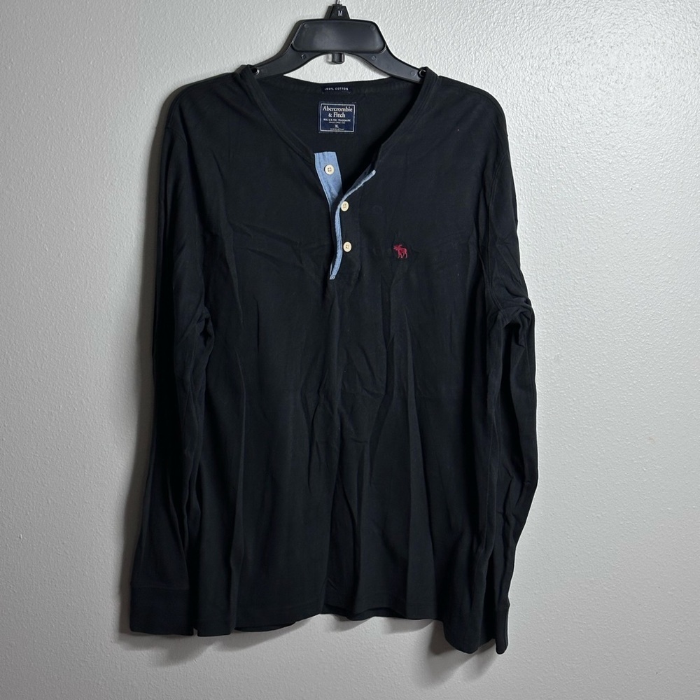 Abercrombie & Fitch Men Black/Navy Henley Long Sleeve Shirt size‎ XL